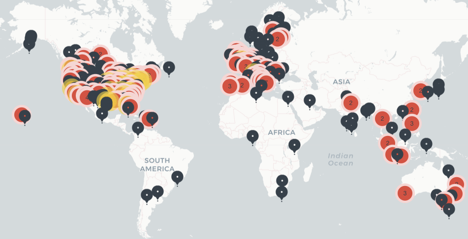 Map of Silent Book Club chapters around the world